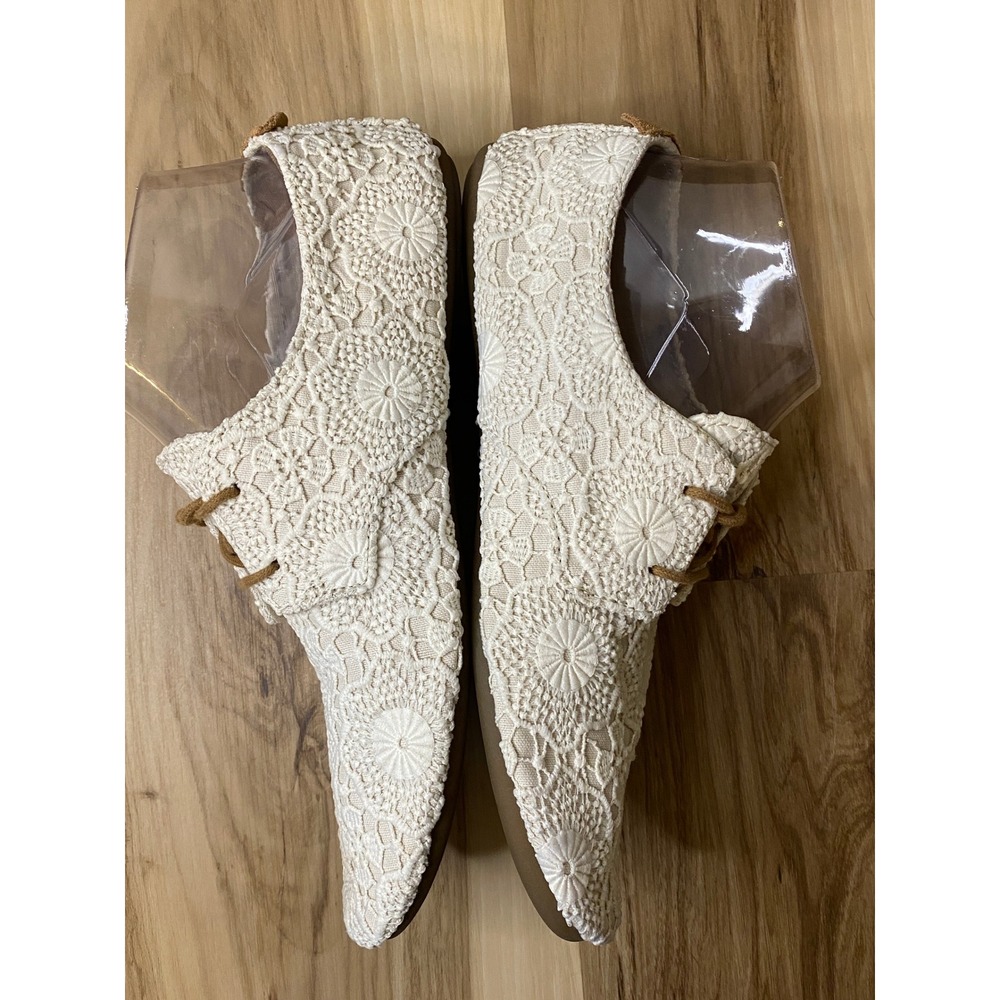 Sanuk Bianca Crochet Lace Shoes Cream Boho Flats Womens 9 - Picture 3 of 8
